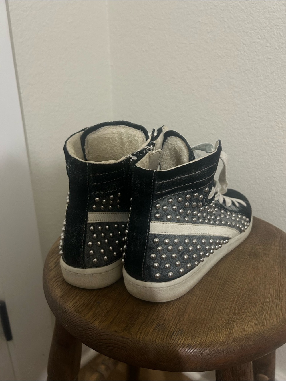 Dolce Vita Black Studded High-Top Sneakers with White Laces - Picture 5 of 8